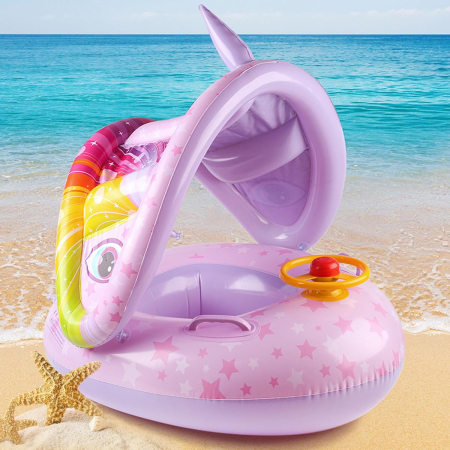 Colac gonflabil pentru copii – model Unicorn cu volan și parasolar [1]