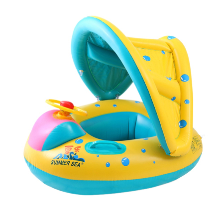 Colaci & Saltele Gonflabile - Colac gonflabil tip bărcuță cu volan și acoperiș – model Summer Sea