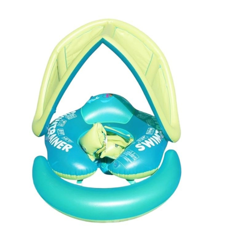 Joaca de Vara & Apa - Colac gonflabil tip bărcuță pentru copii cu parasolar detașabil și suport stabil