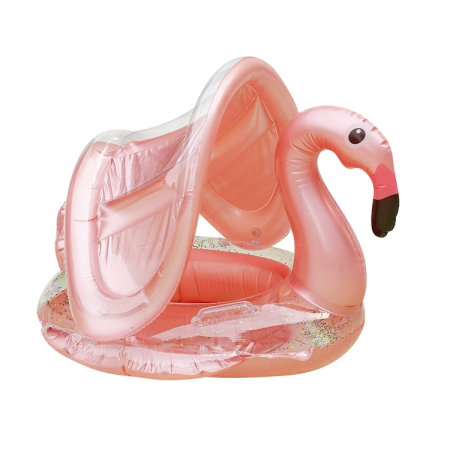 Colaci & Saltele Gonflabile - Colac gonflabil tip flamingo cu parasolar – model roz cu suport