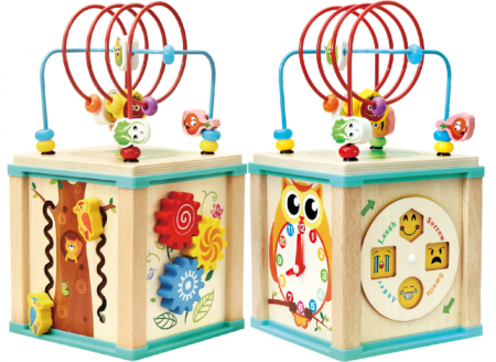 Jucarii educative - Cub activitati din lemn 5 in 1 – Montessori 1 an+