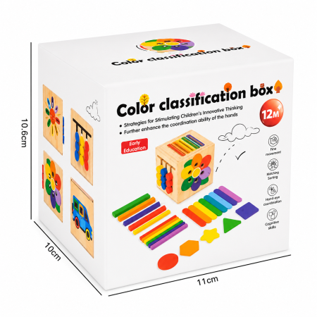Cub educativ din lemn pentru sortarea culorilor și formelor geometrice [4]