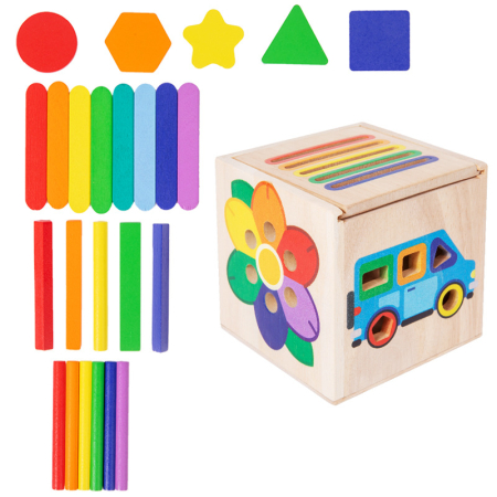 Cub educativ din lemn pentru sortarea culorilor și formelor geometrice [2]