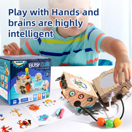 Cub Montessori 14 în 1 Busy Cube din Lemn, 3 ani+ | ZukiToys [1]