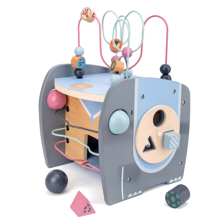 Jucarii pentru Baieti - Cub Montessori 5 în 1 „Elefantul” – jucărie educativă cu activități motrice și sortare pentru copii