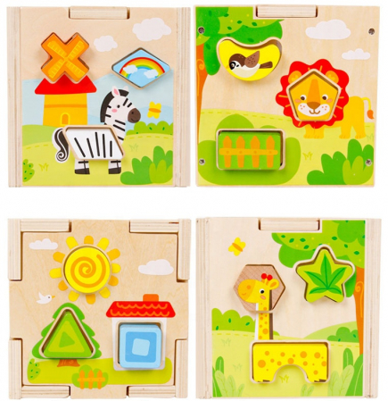 Cub Montessori din lemn cu forme geometrice si animale [3]