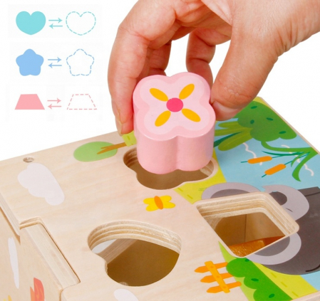 Cub Montessori din lemn cu forme geometrice si animale [2]