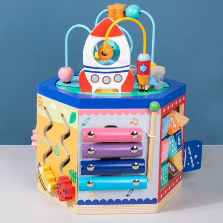 Cub Montessori Premium 6 in 1 din lemn – centru activitati educative copii [1]