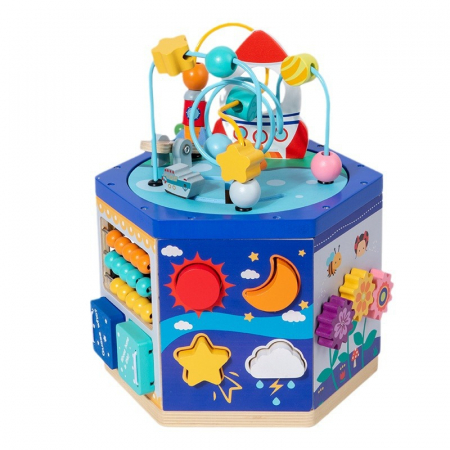 Jucarii educative - Cub Montessori Premium 6 in 1 din lemn – centru activitati educative copii