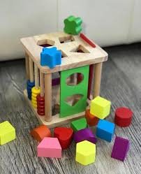 Cub naturale Montessori sortator forme geometrice din lemn 18+ [2]