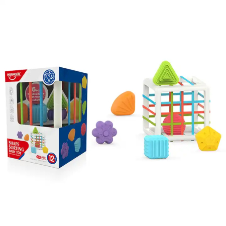 Cadouri dupa Buget - Cub sortator cu elastice si mingiute bebe 12+