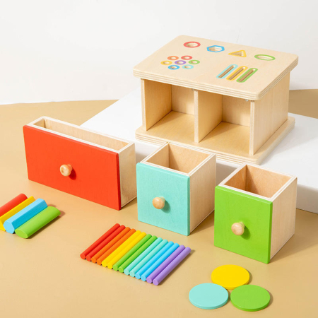 Cutie Montessori din Lemn pentru Sortarea Formelor și Culorilor, 3+ [1]
