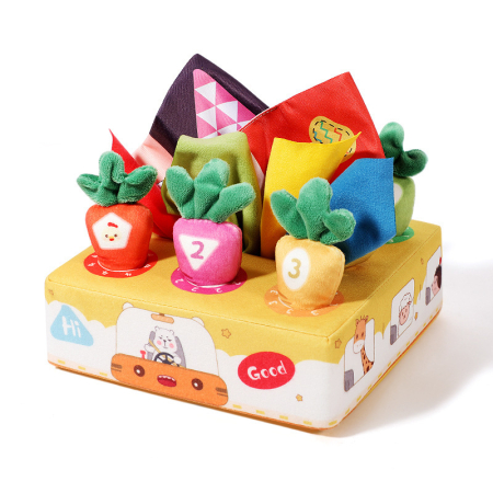 Toate Jucariile pentru Copii - Cutie Senzoriala cu Servetele si Morcovi Textili | ZukiToys
