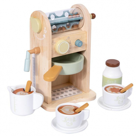Jucarii de lemn - Espressor de cafea din lemn 15 piese – set barista pentru copii 3 ani+
