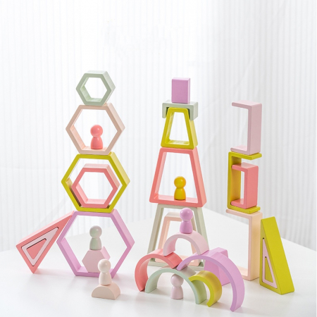 Forme Montessori curcubeu – Puzzle geometric din lemn | ZukiToys.ro [1]