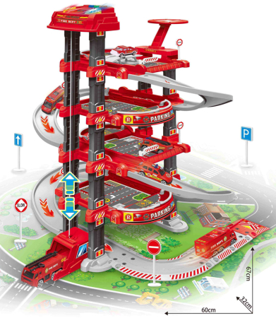 Jucarii Interactive & Sensoriale - Garaj de Pompieri cu 4 Etaje si Masini de Jucarie - 3+ - OEM