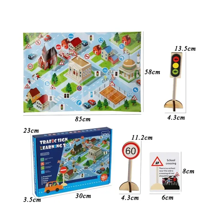 Invata semnele de circulatie – Set Montessori din lemn, 55 piese | ZukiToys.ro [4]