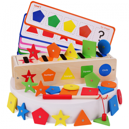 Jucarii educative - Joc sortare forme si culori din lemn – Montessori 3 ani+