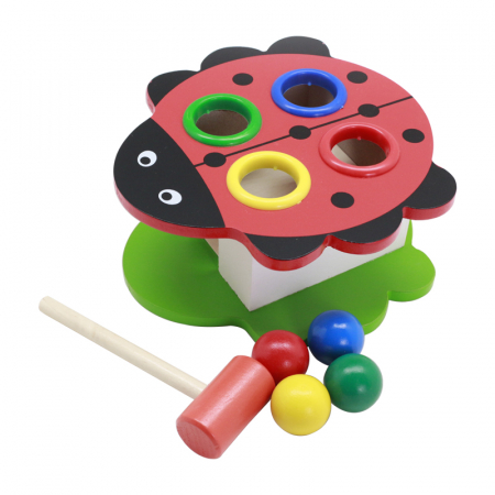 Jucarii sub 50 lei - Joc "Buburuza" cu bilele – Banc din lemn educativ | ZukiToys.ro