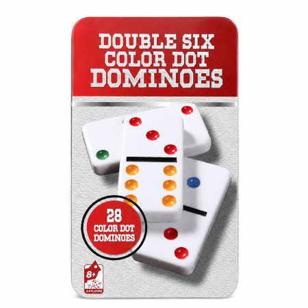 Jucarii Interactive & Sensoriale - Joc clasic Domino cu 28 de piese – Set în cutie metalică roșie
