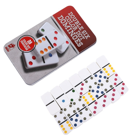 Joc clasic Domino cu 28 de piese – Set în cutie metalică roșie [1]