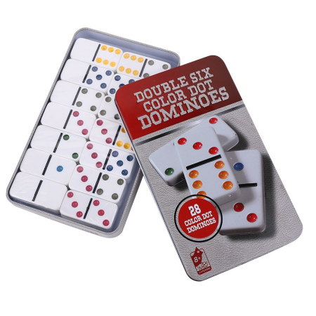 Joc clasic Domino cu 28 de piese – Set în cutie metalică roșie [2]