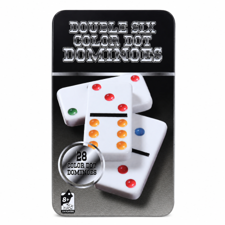 Jucarii Interactive & Sensoriale - Joc clasic Domino cu 28 de piese – Set în cutie metalică neagră