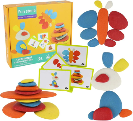 Joc creativ din lemn Montessori de asociere și dexteritate cu pietre colorate [1]