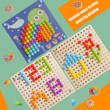 Joc creativ mozaic din lemn cu planse, butoni si rotite [3]