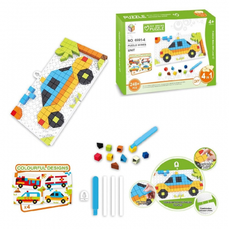 Joc creativ Mozaic Masini – 248 piese | Cuburi STEM cu butoni colorati pentru copii 4 ani+ [1]