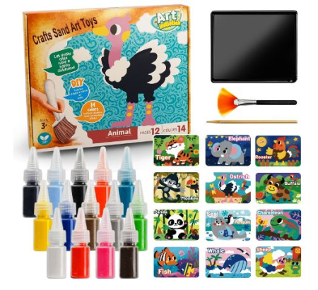 Cadouri Aniversare - Joc creativ pictura cu nisip colorat 12 planse – 3 ani+