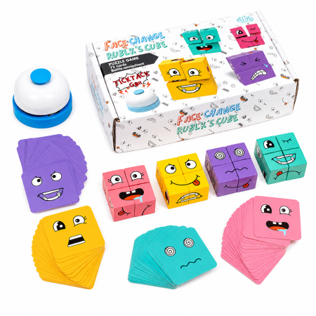 Jucarii Interactive & Sensoriale - Joc cu Cuburi pentru Recunoașterea Emoțiilor – Puzzle cu Expresii Faciale