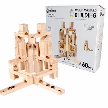 Jucarii Interactive & Sensoriale - Joc de construcție din lemn cu piste și bile – Set creativ Marble Run