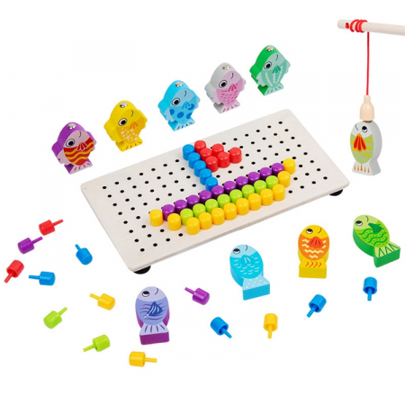 Puzzle lemn - Joc dexteritate mozaic si pescuit magnetic pentru copii 3 ani+