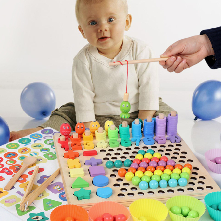 Joc din lemn Montessori 5-în-1 – pescuit magnetic, forme, matematică și dexteritate [2]