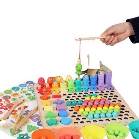 Joc din lemn Montessori 5-în-1 – pescuit magnetic, forme, matematică și dexteritate [3]