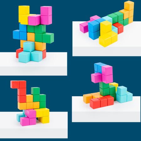 Joc educativ Build the Master Tetris 3D – set cuburi din lemn multicolor [1]