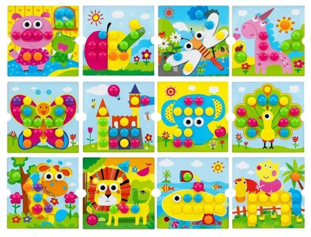 Joc Educativ cu Butoni si 12 Planșe de Joc – Creativitate și Motricitate 3+ [1]