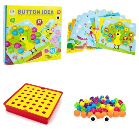 Jucarii Interactive & Sensoriale - Joc Educativ cu Butoni si 12 Planșe de Joc – Creativitate și Motricitate 3+