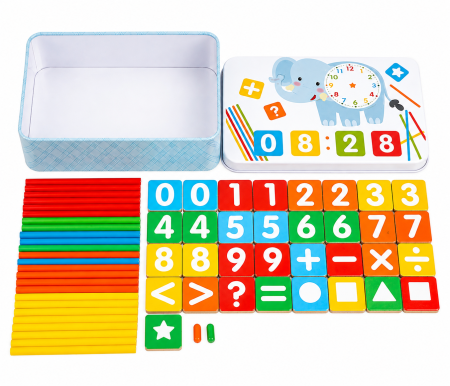 Joc educativ cu cifre, semne matematice, bețișoare de numărare și ceas [2]
