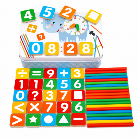 Joc educativ cu cifre, semne matematice, bețișoare de numărare și ceas [3]