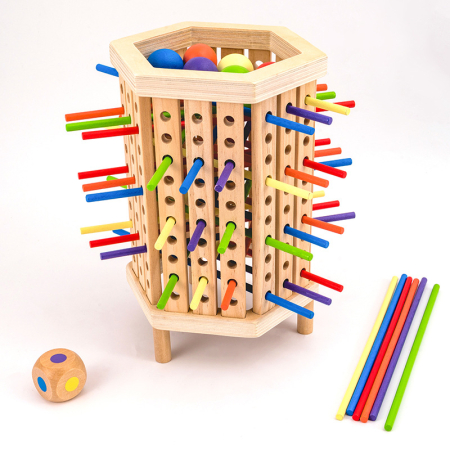 Joc educativ din lemn pentru echilibru și strategie – Turn cu bețe și bile colorate [3]