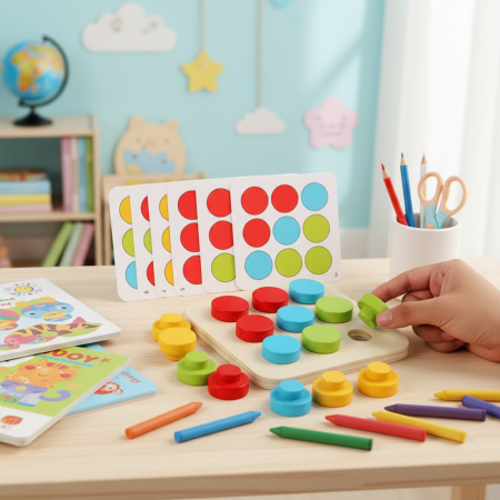 Joc educativ din lemn pentru potrivirea culorilor – Mozaic cu butoni mari [3]