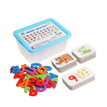 Jucarii educative - Joc educativ invatare alfabet si numere in limba engleza – cartonase pereche Montessori