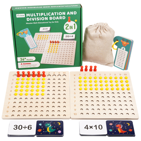 Jucarii Interactive & Sensoriale - Joc educativ Montessori din lemn cu tabla înmulțirii și împărțirii, 224 piese