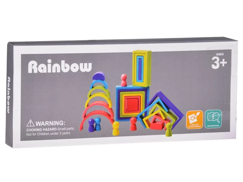 Toate Jucariile pentru Copii - Joc constructie Montessori din lemn - 28 piese , multicolor