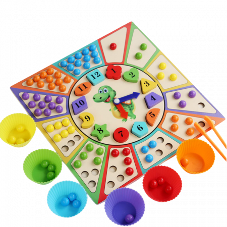 Jucarii educative - Joc Montessori bile si ceas – invata culori si ora 3+