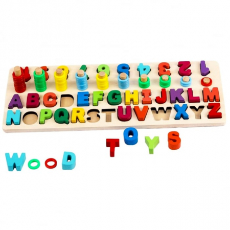 Jucarii educative - Joc lemn 3-în-1 cifre, litere și mulțimi Montessori | ZukiToys.ro