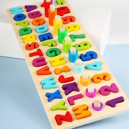 Joc lemn 3-în-1 cifre, litere și mulțimi Montessori | ZukiToys.ro [1]
