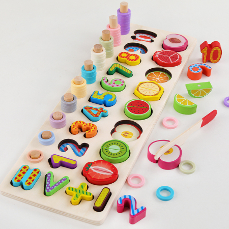 Jucarii educative - Joc logaritmic 3-în-1 „Invata literele si fructele”|ZukiToys.ro